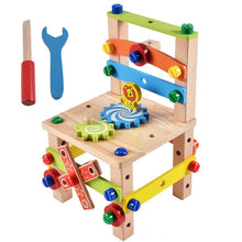 Load image into Gallery viewer, Wooden Assembling Chair Montessori Toys Baby Educational Wooden Toy Preschool Multifunctional Variety Nut Combination Chair Tool
