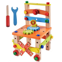 Load image into Gallery viewer, Wooden Assembling Chair Montessori Toys Baby Educational Wooden Toy Preschool Multifunctional Variety Nut Combination Chair Tool
