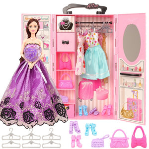 Fashion dollhouse Accessories Clothes Dresses Toys For Kids Doll Wardrobe closet dolls house furniture For Barbie Game DIY Gift